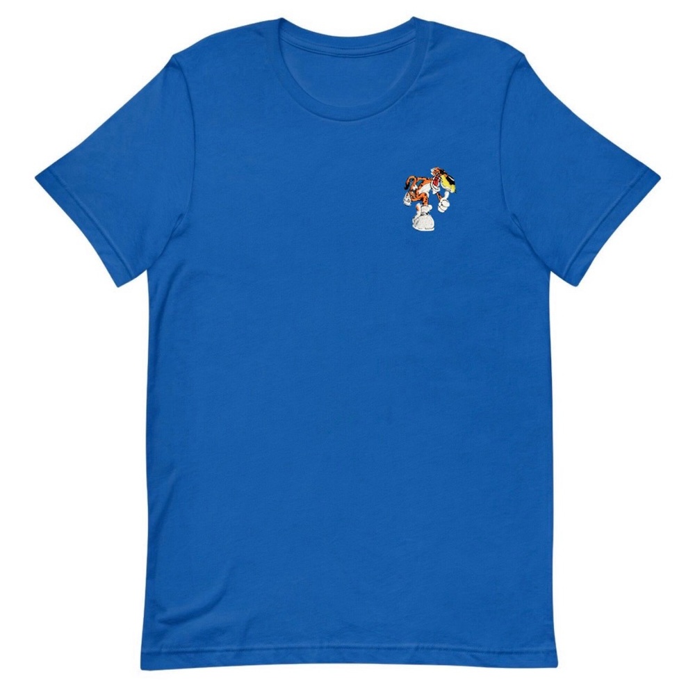 Vintage VTG Sport Tek Blue Hand Embroidered Cheetos Chester Cheetah T-Shirt Tee